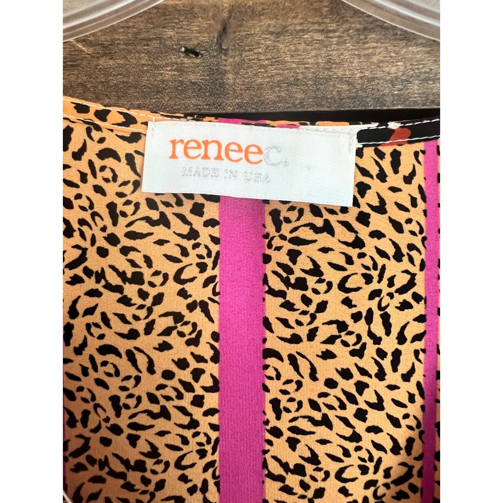 Renee C Womens Mixed Animal Print Kimono Sleeve Blouse Pink Orange Size Medium - Picture 6 of 10